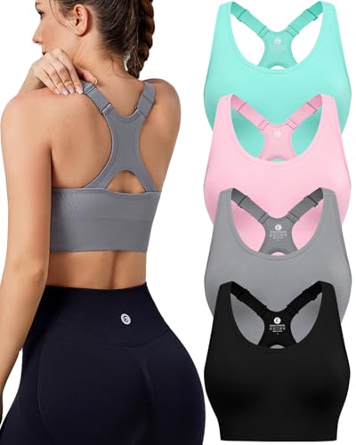 Image of Evercute High Impact Sports Bras for Women 3 /4 /5 Pack, Adjustable Straps Padded Supportive Seamless Racerback Running Bras