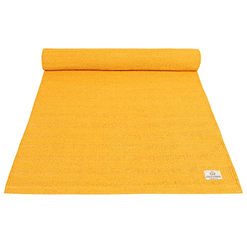 Organic Cotton Handwoven Mat For Yoga, Pilates, Fitness, Prayer, Meditation Or Home Decor - Design Amrit (Nectar) (Indian Marigold Yellow) #TOP3