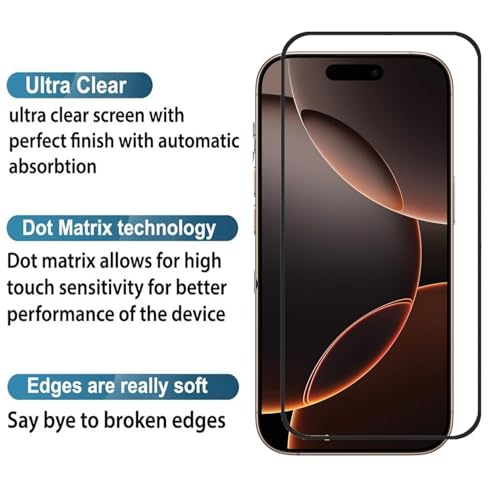 Image of DD SON Tempered Glass Screen Protector Compatible for iPhone 16 Pro Smartphone (6.3 Inches) HD Glass with Edge to Edge Coverage and Easy Installation kit,Black
