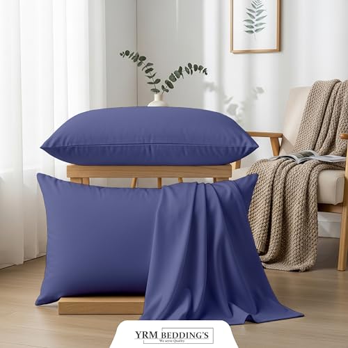 Image of YRM Bedding's - Egyptian Cotton 600TC Pillow Cover | Premium Pillowcases | Luxury Bedding-Export Collection | High Thread Count Durable & Breathable Covers - Medium Blue |[18''x30''] Inches