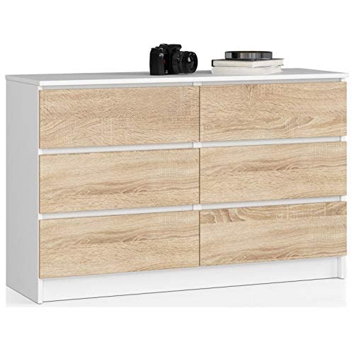 ADGO K120 Commode moderne, bicolore, à 6 tiroirs, L 120 x l 40 x H 77 cm, meuble universel, pour le salon, finition mate