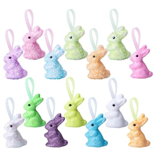 14 Pieces Easter Rabbit Ornaments,Glitter Bunny Decorations,Multicolored Hanging Ornament Craft Decor for Easter Party Supplies