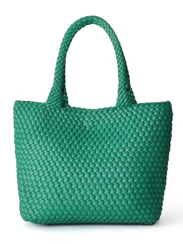 Image of Woven Tote Bag for Women, Fashion Woven Bags for Women Vegan Leather Shoulder Handbags Large Summer Beach Travel Bag