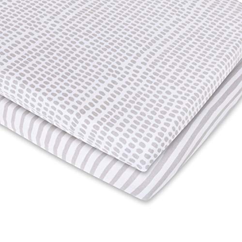 Ely'S & Co. EC-0100-TAUPE Patent Pending Waterproof Bassinet Sheet, No Need For Bassinet Mattress Pad Cover, 2 Pack Neutral Taupe Grey Splash & Stripes,For Baby Girl And Boy thumb #2