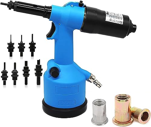 Remachadora neumática hidráulica industrial, kit de ajuste de herramienta de pistola de tuerca de remache de aire automático Remachado de tuerca de remache, con mandriles métricos y SAE Métrico M3 M4