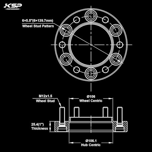 Image of KSP 1 inch 6x5.5 Hub Centric Wheel Spacer Compatible with Toyota 4Runner Fj Cruiser Tundra 6 Lug Wheel, Forged 4PCS 6x139.7mm Wheel Spacers with 106mm Hub Bore 12x1.5 Studs