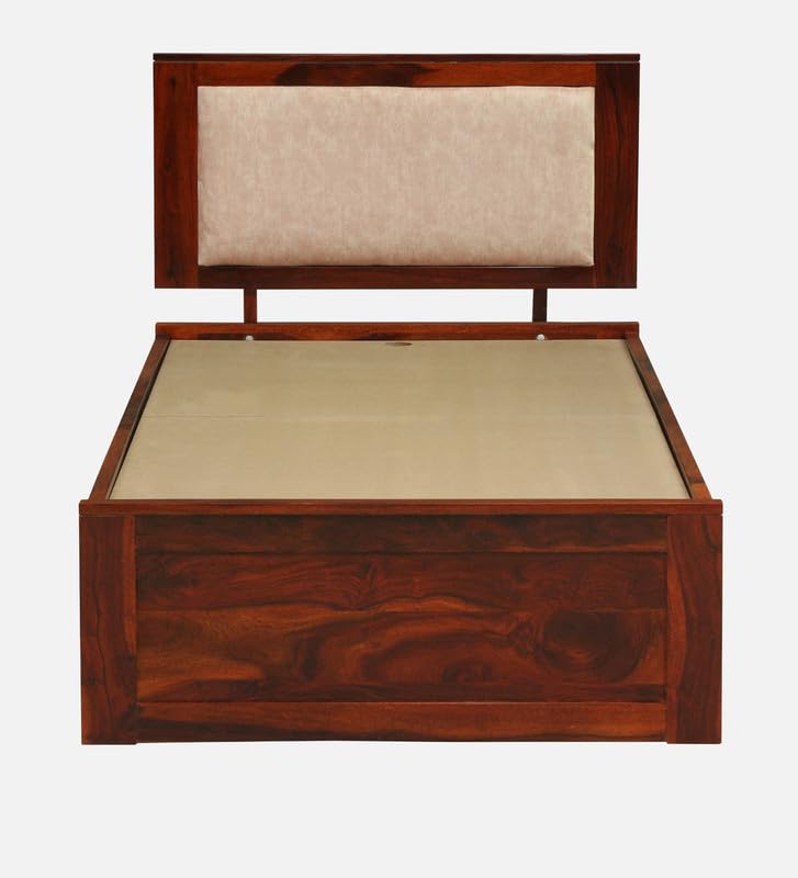 Image of Solid Sheesham Wood Pearl Single Bed with Box Storage | Wooden Single Bed Cot Palang Furniture for Bedroom Living Room Home and Hotel (Honey Oak Finish)