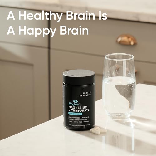 Image of Sports Research Magnesium L-Threonate 2000mg w /Magtein, 180 Count | 2000mg /144mg Elemental Mag per Serving - Brain & Sleep Support - Vegan, Non-GMO, Gluten Free