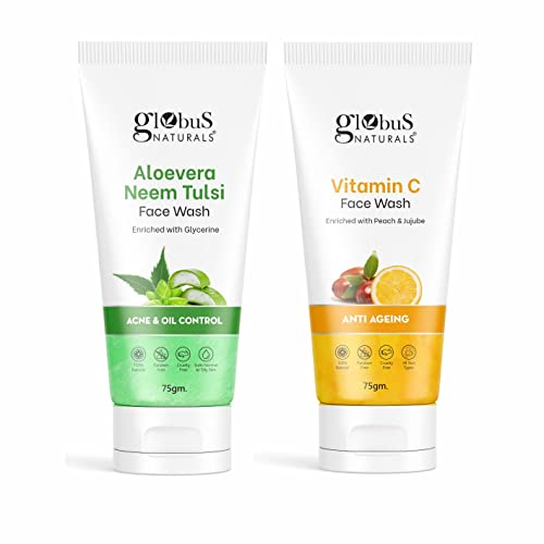 Image of Globus Naturals Aloe vera Neem Tulsi Enriched With Glycerin & Oil Control Formula Men & Women All Skin Types Face Wash 75gm (Pack of 5)