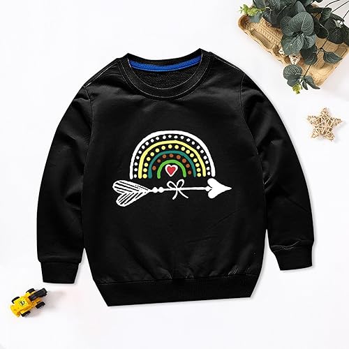 Toddler Boys Girls Sweater Autumn/Winter Rainbow Print Long Sleeve Round Neck Hatless Sweater Party (Black, 13-14 Years)3