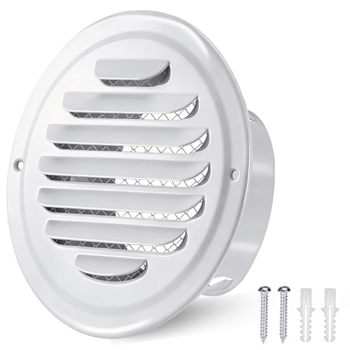 Huiguli 100mm Grille Aération Ronde, Grilles D’aération Acier Inoxydable avec Filet Anti-insectes, Bouche vmc Grille Ventilation pour Intérieur,...