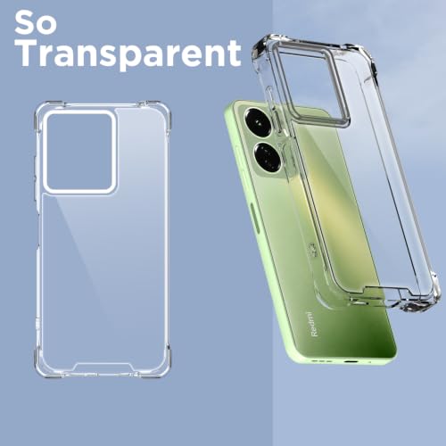Image of Outlouders Back Cover for Redmi 13C 4G Clear Transparent PC + TPU Bumper Case with Raised Edges for Shockproof Protection (Transparent)