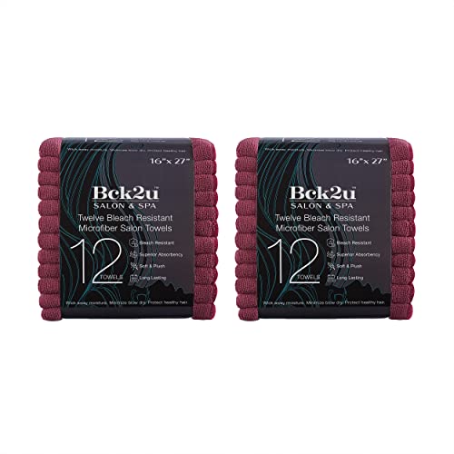 Image of Arkwright Bleach Resistant Salon Towels 24 Pack - Microfiber Hair Towels, Soft, Absorbent, Quick Dry, Lint Free Spa & Barber Towels for Hair Stylist, Nail Salon & Esthetician, 16 x 27, Burgundy
