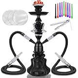 14' Premium 2-Hose Hookah Set - Complete Portable Kit with Case, 20 Tips & 50 Foils | for Home Use (A-Black)