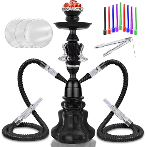 14" Premium 2-Hose Hookah Set - Complete Portable Kit with Case, 20 Tips & 50 Foils | for Home Use (A-Black)