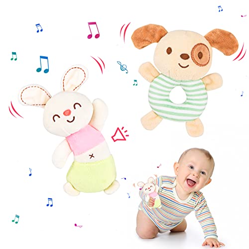 Image of Baby Toys 0-6 Months Baby Rattles 0-6 Months, Plush Stuffed Animals Toys Newborn Toys 0 3 Months Brain Development Infant Toys 0-3 Months Soft Rattles for Babies 0-6 Months Boys Girls 2PCS