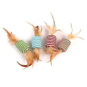 BohoBark Cat Candy Colour Paper Rope Cylinde Feather Toy Interactive Cat Scratch-Resistant Toy Ideal for Pet Playing/Entertainment (Colour May Vary, Pack of 1)