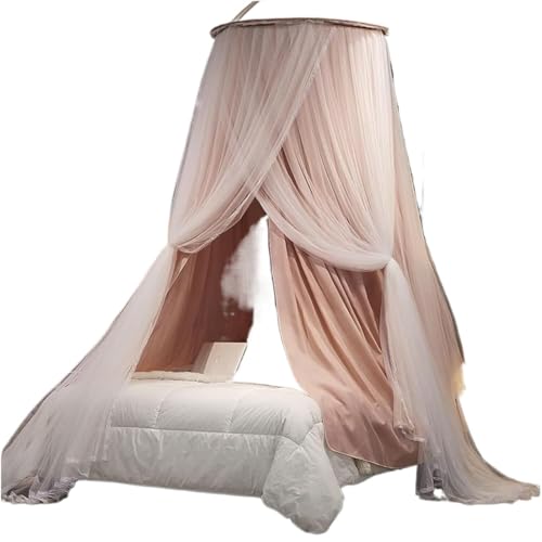 LOANDSDE Dosel de Cama, Cortinas de Cama con Dosel for niñas y Adultos, lujosas Cortinas de Cama de Doble Capa, mosquitera de ensueño, toldos de Princesa de Encaje de cúpula Redonda, Dosel de Cama