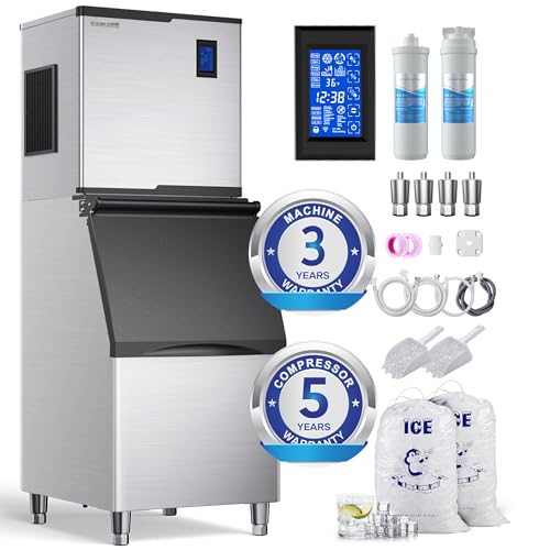 Coolake Commercial Ice Maker Machine 450lbs with 360lb Large Storage