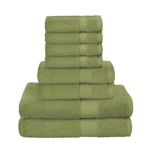 GLAMBURG Ultra Soft 8-Piece Towel Set - 100% Pure Ringspun Cotton, Contains 2 Oversized Bath Towels 27x54, 2 Hand Towels 16x28, 4 Wash Cloths 13x13 - Ideal for Everyday use, Hotel & Spa - Green