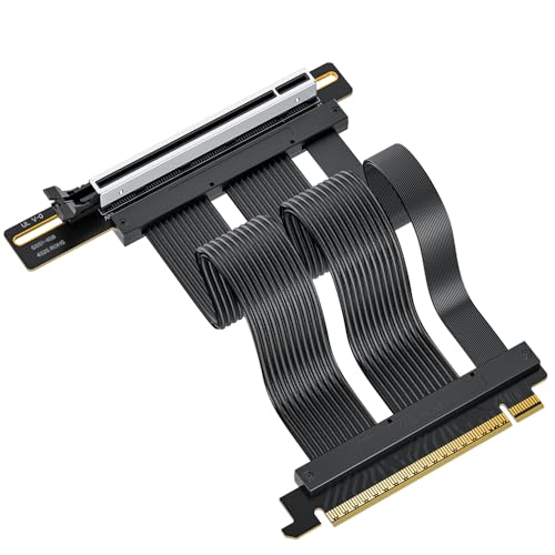 Image of RGEEK PCIe 5.0 Riser Cable X16, 200mm Right Angle for Vertical GPU Mount | Compatible PCIe 4.0, EMI Shielded, Fits ATX MATX Case for Professional Graphics Cards RTX 5080 5090 RX 9070 A100 A800