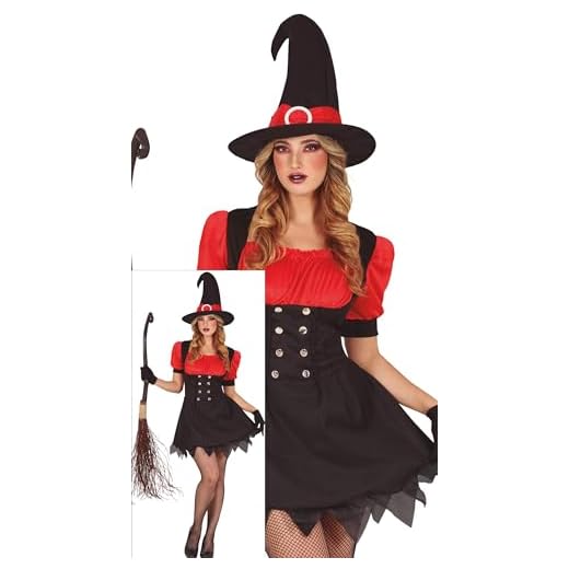 FIESTAS GUIRCA Disfraz de Bruja Sexy para Mujer - Incluye Sombrero de Bruja y Vestido Rojo y Negro - Disfraces de Halloween para Mujer Talla S