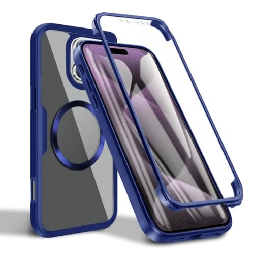 yanasuo Cover per iphone 16,[Compatibile con MagSafe] 360 Gradi Rugged Custodia,con Protezione per Lo Schermo,antiurto,resistente,Fronte Retro Doppia custodia Case-Blu