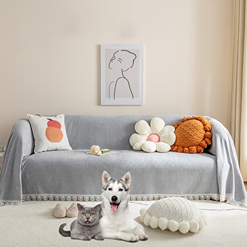 Midlade Gray Couch Covers For 3 Cushion Couch Soft Chenille Sofa Slipcover Furniture Protectors For Dogs Pets Cats Scratching Kids Sofa Cover Sectional Couch Covers For L-Shape Recliner (71" X118") #TOP1