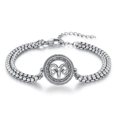 PARYFO Braccialetto con segno zodiacale Ariete, in argento sterli...