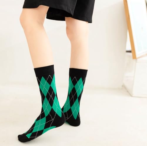 Argyle Socks Retro High Ankle Women 5 Pairs British Style Cute Plaid Mid-calf Casual Crew Socks3