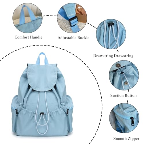 Women Casual Daypacks Canvas Backpack Drawstring Rucksack for Outdoor Travel College University Campus Black4