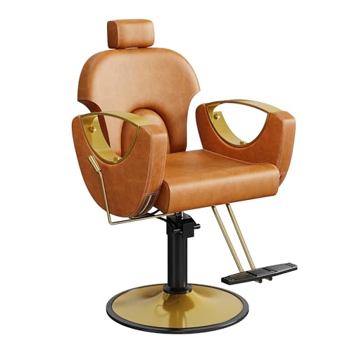 Image of LOUVIXA Barber Chair, Salon Chair for Hair Stylist, Height Adjustable Hydraulic Hair Reclining Salon Chairs, 360 Degrees Rotation, Multi-Function Shampoo Chair for Barbershop (Brown)