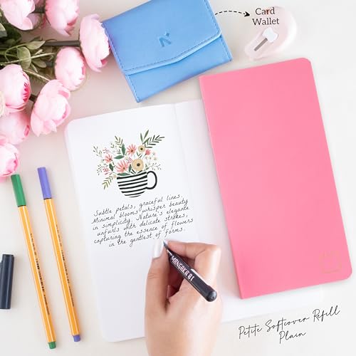 Image of NEORAH - PETITE Notebook SOFT COVER | Organiser REFILL | Unruled Notebook Journal | 110 GSM | 160 pages (Size 21.0 cm x 10.5 cm) Journaling Writing Note Taking Diary, Travellers Journal- PINK