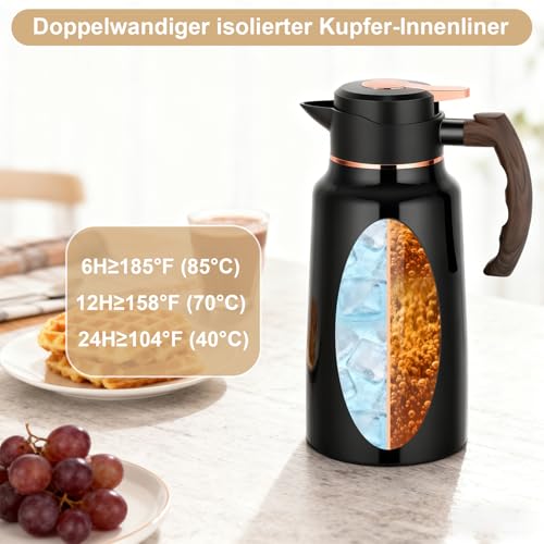 Termo para café de 2 litros hermético para reuniones en casa con mango de madera 4