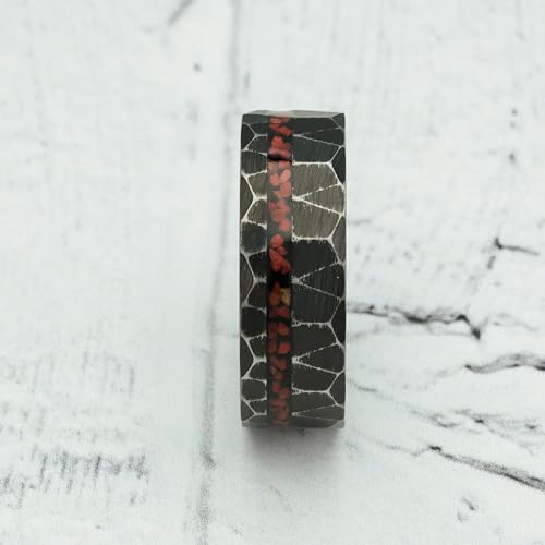 100S JEWELRY Engraved Personalized Black Hammered Tungsten Rings For Men Imitated Dinosaur Bone Inlay Wedding Band Size 6-163