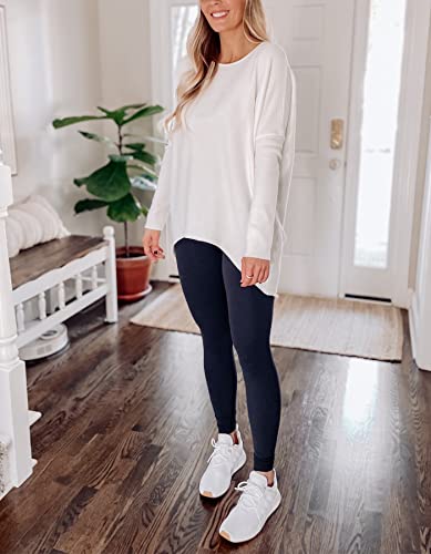 Avalebeti Women'S Oversized Sweater Boat Neck Long Batwing Dolman Sleeve High Low Hem Knit Casual Loose Fit Pullover Baggy Jumper Tunic Tops White thumb #4
