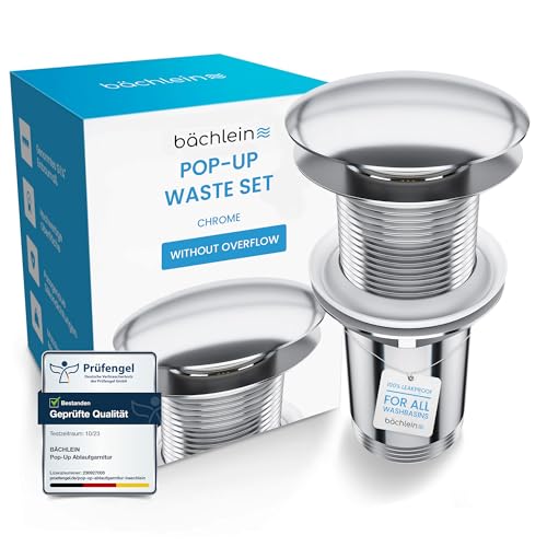 Bächlein Universal Drain Set Without Overflow (Chrome) - Brass Drain Valve Drain Set - Installation with Instructions