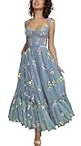 Flower Embroidery Tulle Prom Dresses Puffy Sweetheart Dusty Blue Open Back Tea Length Corset A-line Formal Evening Party Gowns for Women Size 14