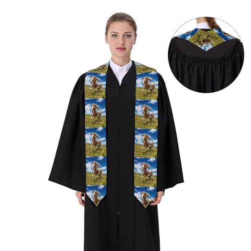 Grassland Horses Print Flat Satin Stole Graduation Ceremony Gift for Son Daughter Friends Sister4