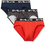 Evolve Men's Micro Sport 3 Pack No Show Brief, Fiery Red/Progressing Stripe-Alloy/Varsity Navy, Medium