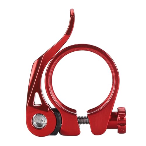 Bike Seatpost Clamp Professional 34.9mm Aluminum Alloy Lightweight High Strength CNC Machined Quick Release Bicycle Seatpost Clamp for Mountain Road Bikes (Red)