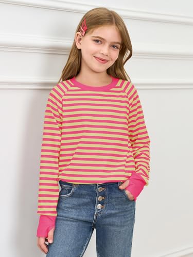 Image of Haloumoning Girls Striped Long Sleeve Shirts 5-14 Years