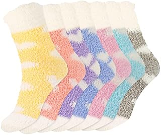 Firtink 7 Pairs Fluffy Socks for Women and Girls, Warm Soft Cozy Thick Crew Socks, Thicken Fuzzy Comfy Winter Socks with Heart Pattern for Casual Home Sleeping