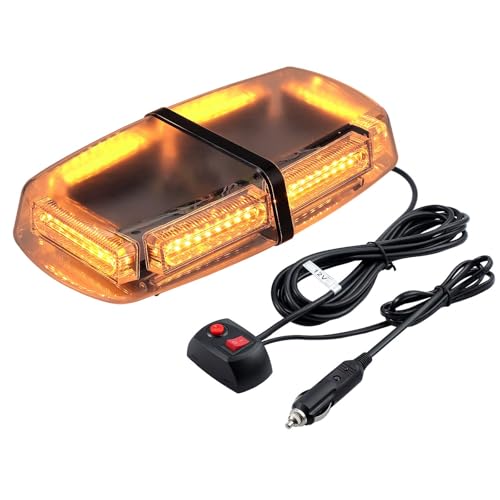 PROZOR Flashing Beacon Light 54LEDs with 7 Flashing Modes Amber Beacon Light Bar IP65 Waterproof Magnetic Car Recovery Strobe Light with Double Switch and 5m/16.4ft Cable for 12V/24V Vehicle