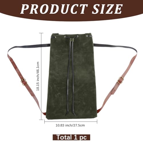 Image of GORGECRAFT Medieval Drawstring Backpack Vintage Fibre Bag with PU Leather Straps Alloy Clasps Portable Pouch for SCA LARP Reenactment Ren Fair Cosplay Outdoor Gym Swim Beach Dark Olive Green 18x10.8in