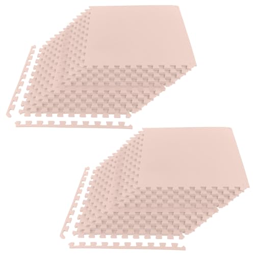 Image of Foam Floor Tiles - 96sqft Soft Nontoxic Baby Play Mat - Interlocking Puzzle Mat for Baby, Kids Playroom, or Home Gym Flooring by Stalwart (Light Pink)