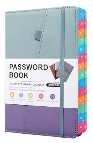 LiVash PASSWORD BOOK-A5 Letter-Tag Password Notebook - Computer and Website Login Password Organizer and Manager - 240 Pages with Inner Pocket - 8.4x5.9 Inches (Cyan Blue)