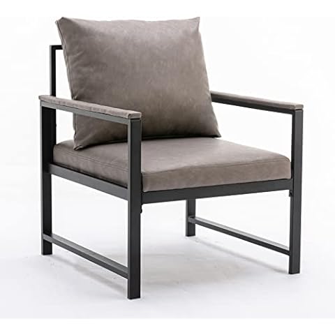 INMOZATA Upholstered Accent Chair with Metal Frame Comfy Leisure Arm Chair Faux Leather Living Room Chairs with Pillow Modern Reading Side Chair for Bedroom Balcony Waiting Room(Grey) Cover