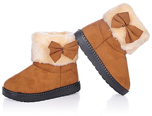DADAWEN Baby's Girl's Toddler Fashion Cute Bowknot Fur Lining Princess Warm Snow Boots Brown US Size 6 M Toddler