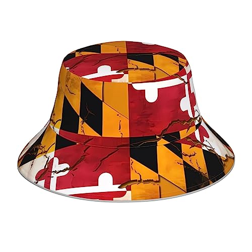 Sombrero de pescador reflectante de madera vintage con estampado de la bandera de Maryland, ligero, transpirable, plegable, unisex para camping, senderismo y otras actividades al aire libre. Cuatro